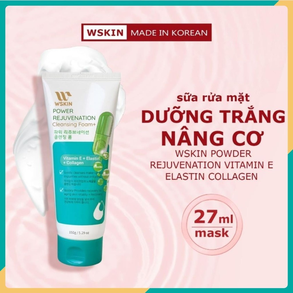 Sữa rửa mặt Wskin Power Rejuvenation Vitamin E Elastin Collagen nâng cơ phục hồi da 120ml Chính hãng