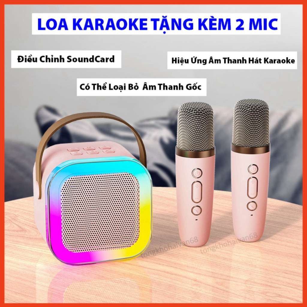 Loa bluetooth mini hát karaoke k12 tặng kèm 2 mic,có thể thay đổi giọng, nhỏ gọn có thể mang theo dễ dàng sử dụng Gấu Cô