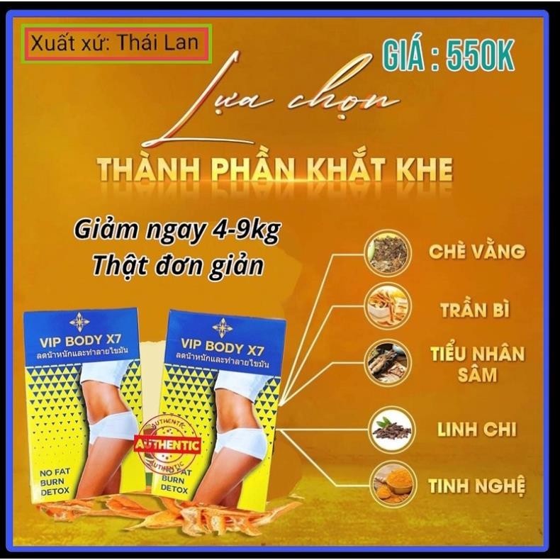 Giảm Cân Cấp Tốc Vip Body X7 Thái Lan + Detox Vỉ 50 viên  Liệu trình