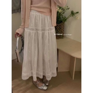 Chân váy dài midi pha chân ren metwo.dearu - chân váy xòe maxi thêu ren qc cạp chun có lót trong vintage hàn quốc