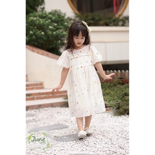 Váy thô June màu kem tay bồng thêu hoa nhí size 1-10y