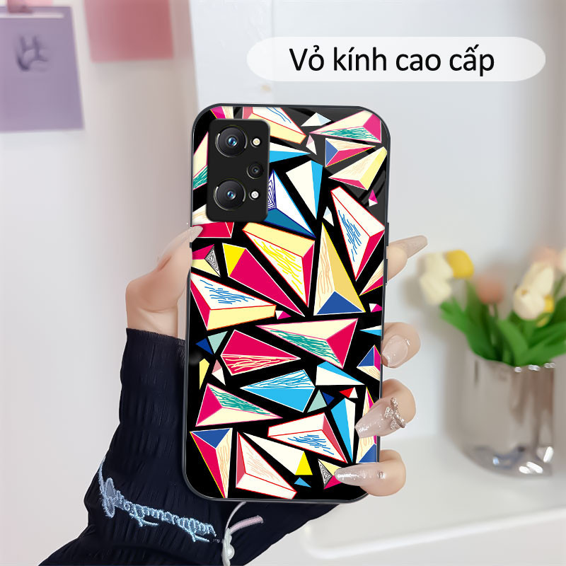 Màu sắc hình học B Vỏ kính cường lực Realme C21Y,Realme C25,Realme C25 S,Realme C35 Vỏ kính cao cấp
