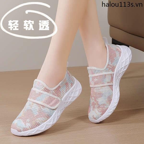 Giày Nữ Thoáng Khí Mùa Hè Giày Mẹ Trung Niên Slip-On Giày Lưới Đế Mềm Giày Nữ Lưới Rỗng