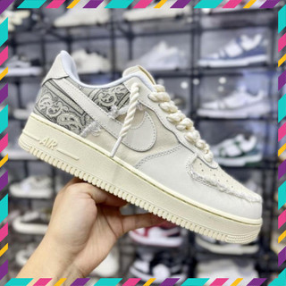 Giày thể thao AF1 dây thừng họa tiết Paisley màu kem, Giày sneaker thổ cẩm dây thừng nam nữ full bill box