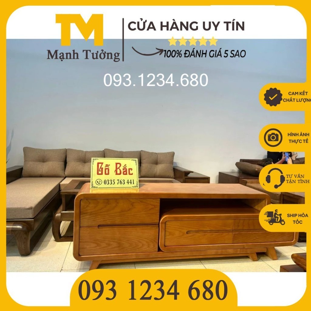 Kệ tivi chân rút phòng khách gỗ thịt sồi Nga bo tròn góc nhọn nhập khẩu đã lắp ráp hoàn chỉnh
