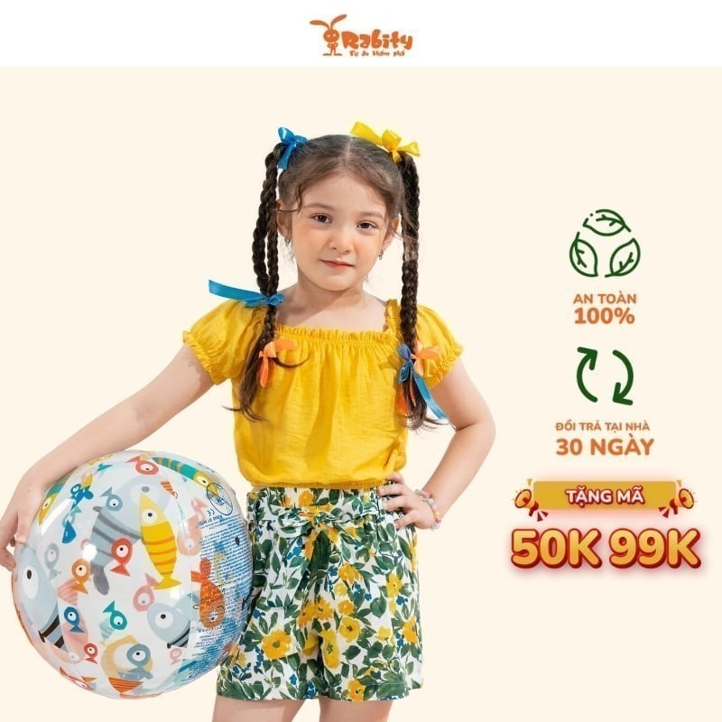 Áo thun kiểu ngắn tay bé gái Rabity áo thô tay bo chun chất cotton mềm mát cho trẻ em 93058