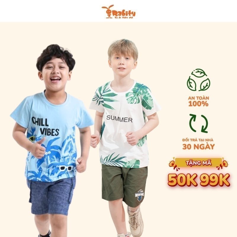 Áo thun ngắn tay bé trai Rabity áo cotton thấm hút mồ hôi áo mùa hè cho bé 93078