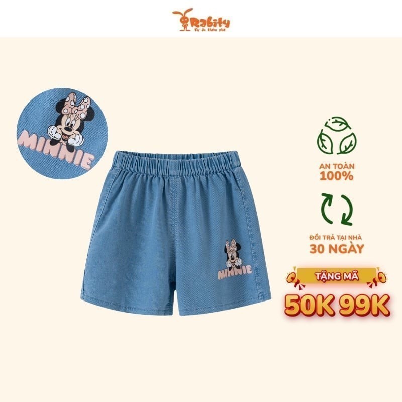 Quần short jean bé gái Rabity lưng quần bo chun đi học cho bé co dãn hình in Minnie dễ thương 93161
