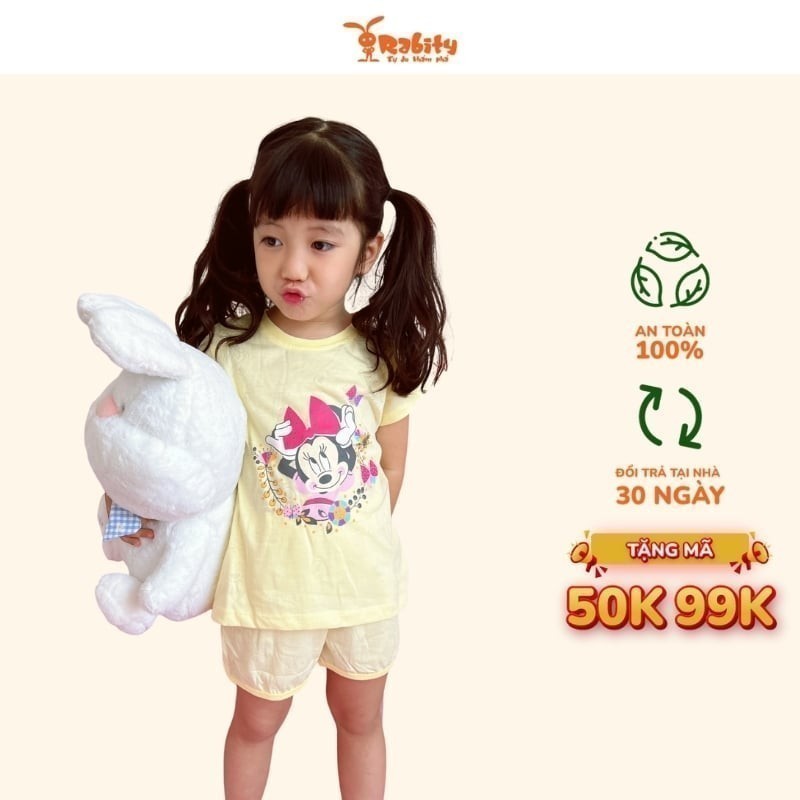 Bộ thun ngắn tay Minnie bé gái Rabity bộ cotton siêu mềm mịn thoáng mát ngày hè cho trẻ em 5682