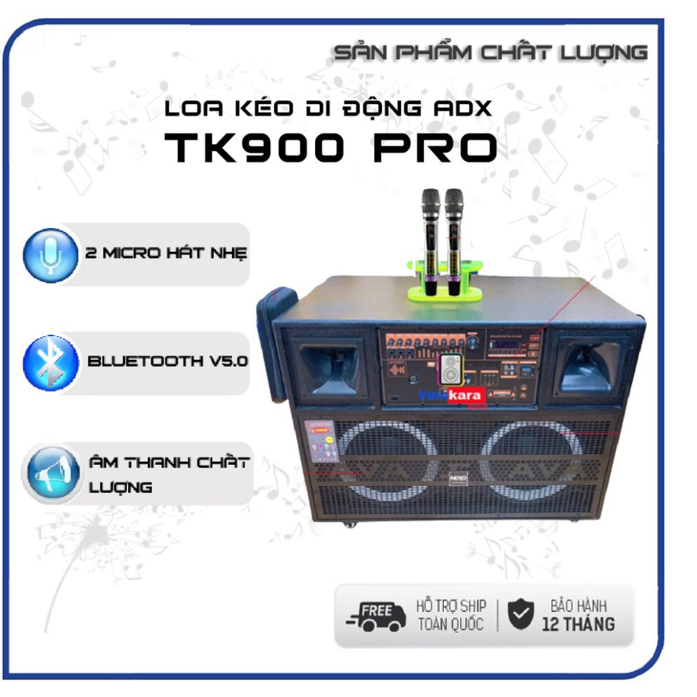 Loa Kéo 3 Tấc Đôi Công Suất Lớn Di Động ADX-TK900 Pro 800W + Tặng kèm 2 Micro cao cấp (mạch 19x38)