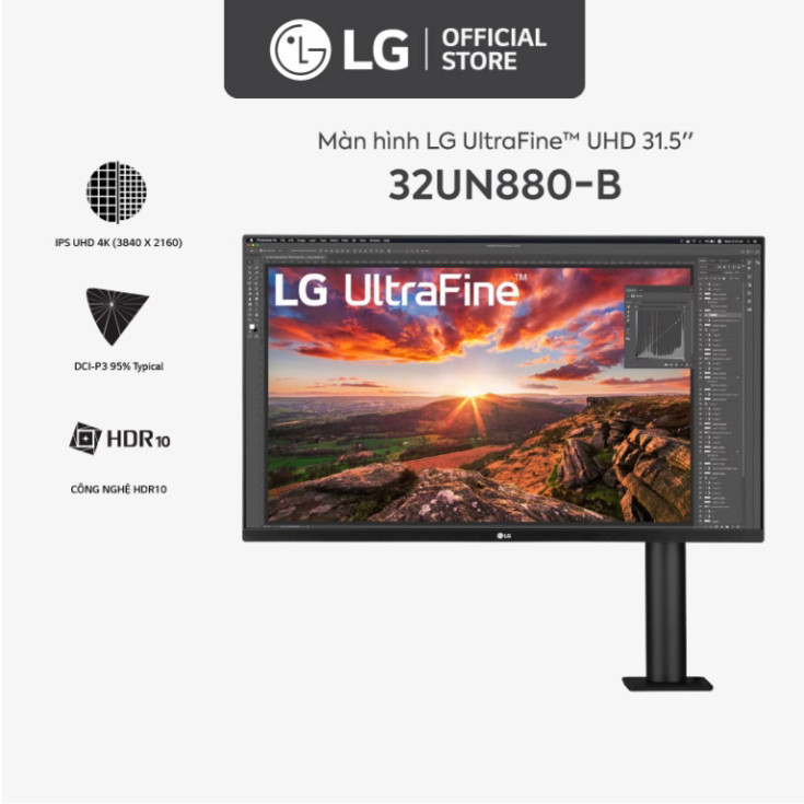 Màn Hình LG 32UN880-B 32'' UHD 4K Ergo 5ms/60Hz/IPS/USB Type-C/AMDFreeSync XẢ KHO GIÁ GỐC