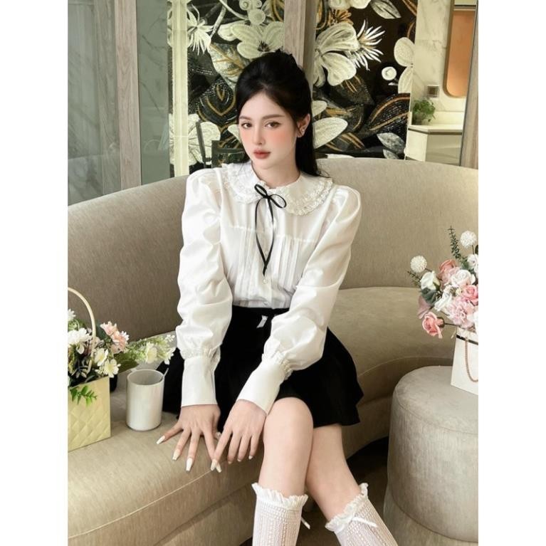 Váy Nữ, Váy Babydoll Kẻ Hồng Cổ Sen Bèo Phối Tay Phồng Phông Cách Thiểu Thư Siêu Xinh 39 | BigBuy360 - bigbuy360.vn