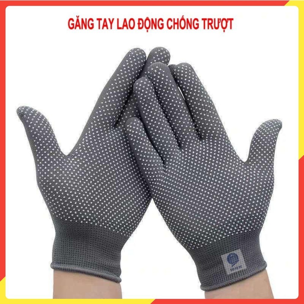 Set 12 Đôi Găng tay lao động phủ sơn xanh, đen, có hạt chống thấm nước, dầu - Bao tay bảo hộ giá buôn