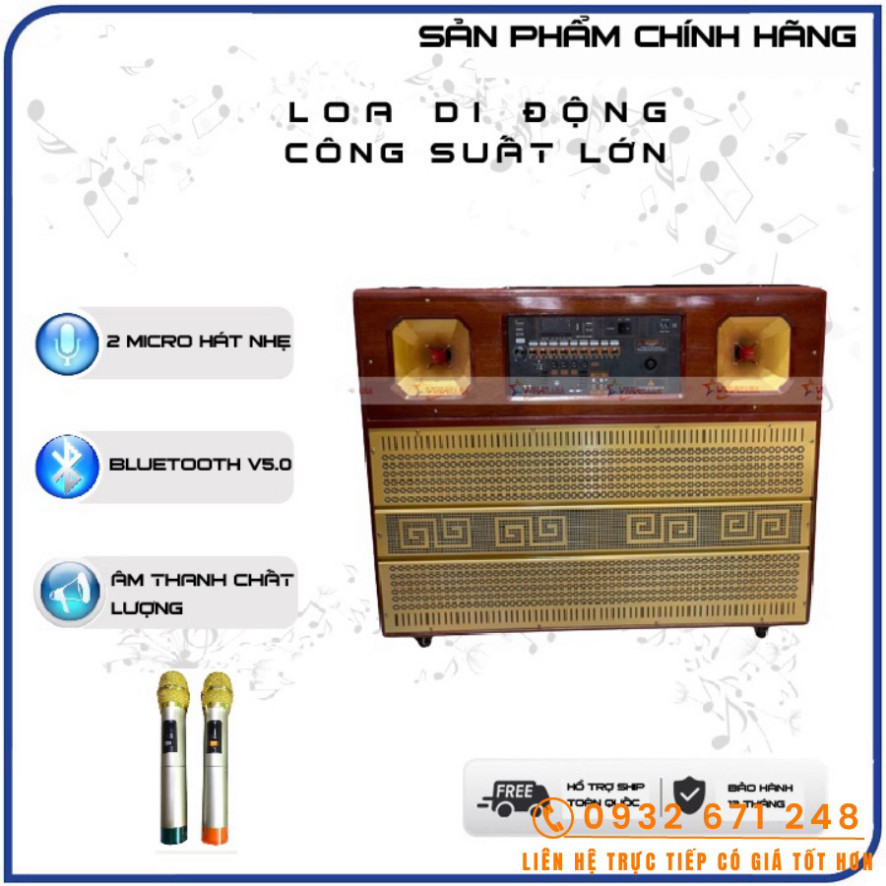 Loa kéo công suất lớn hát karaoke hay, loa 4 tấc đôi, 2 treble 350 + 2 Micro kim loại UHF, mạch 19x38