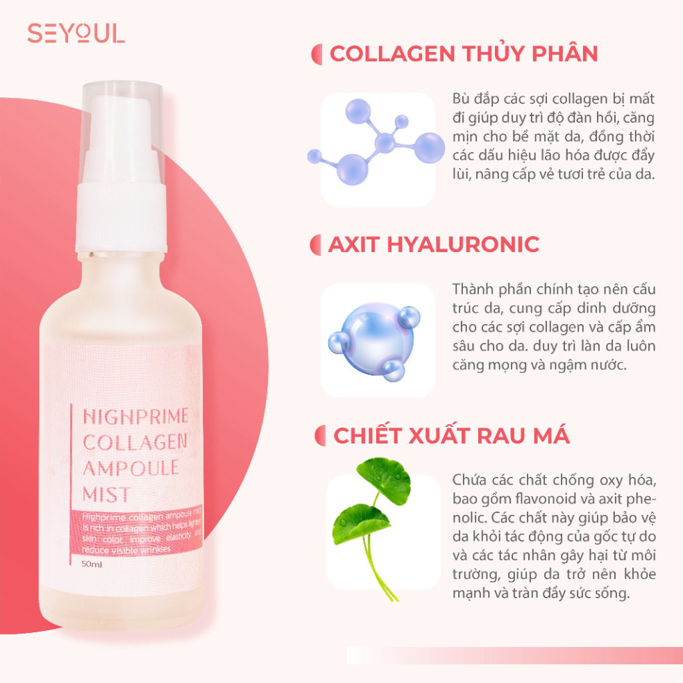 Mặt Nạ Thuỷ Phân SEYOUL Chống Lão Hoá Làm Chậm Quá Trình Lão Hoá Ngăn Ngừa Nếp Nhăn Chai xịt mist 50ml + 10 miếng/hộp