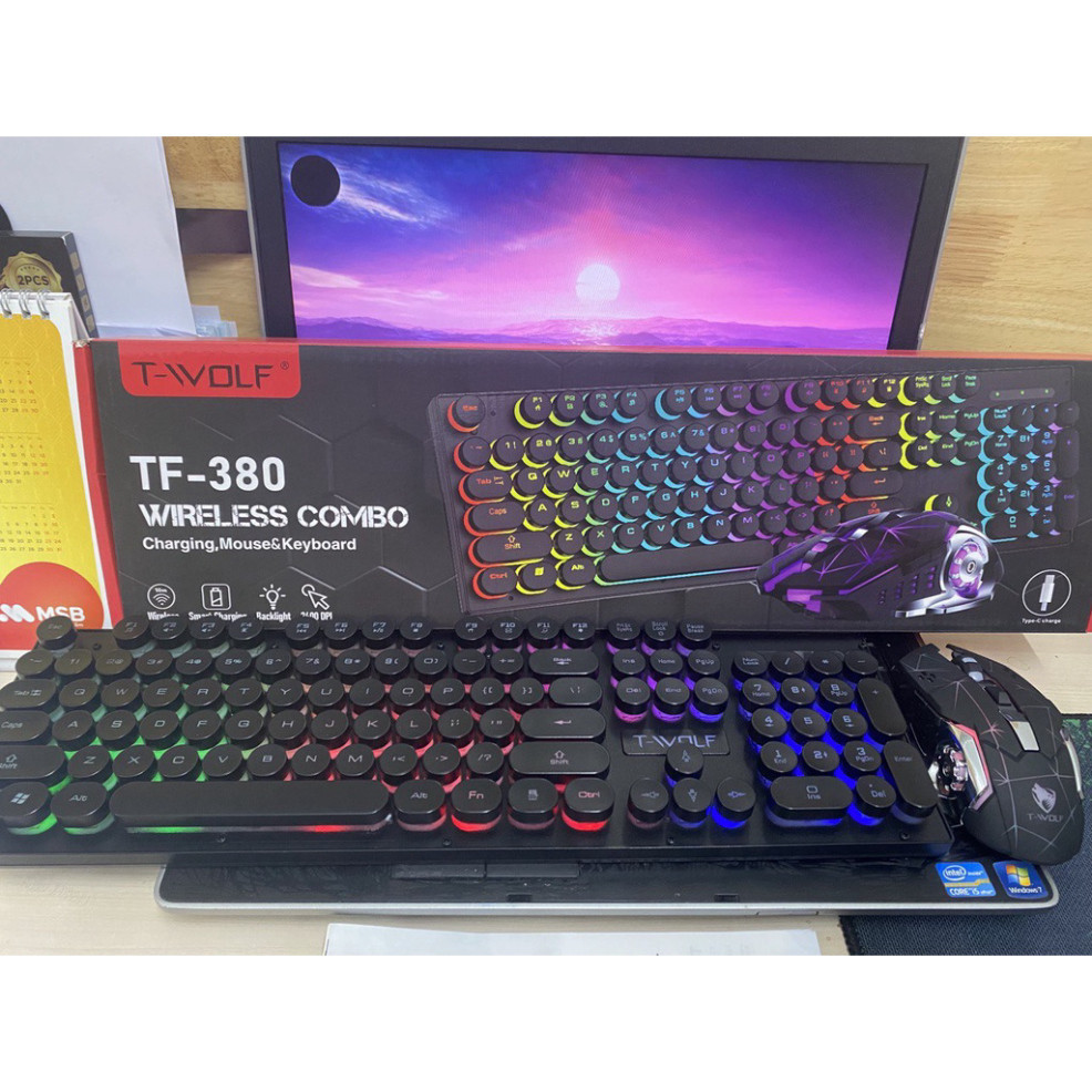 Bàn phím + chuột T-Wolf TF 380 tự sạc pin- Led 4 màu (phím tròn) chính hãng | BigBuy360 - bigbuy360.vn
