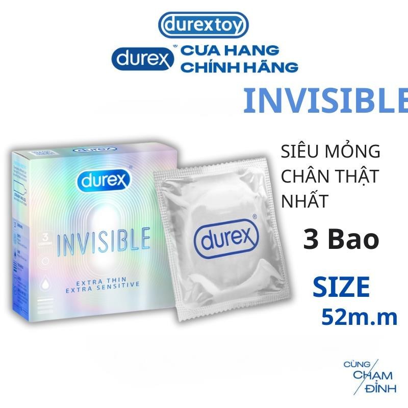 Durex toy xin chào - Hộp 3 Cái Bao Cao Su Siêu Mỏng Durex Invisible Nhiều Chất Bôi Trơn Chính Hãng - Durextoy