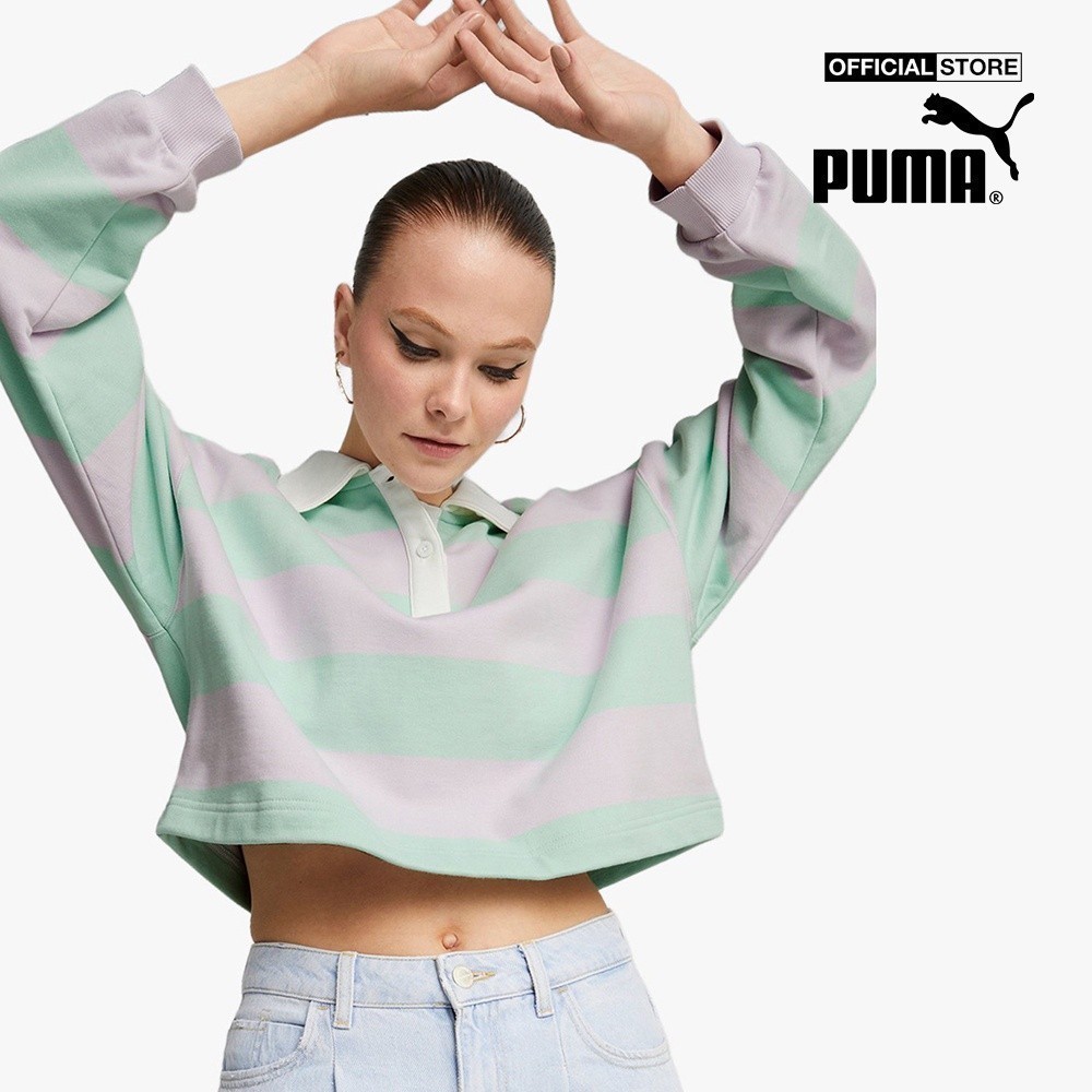 PUMA - Áo polo nữ tay dài phối sọc SWxP Striped 535739-98