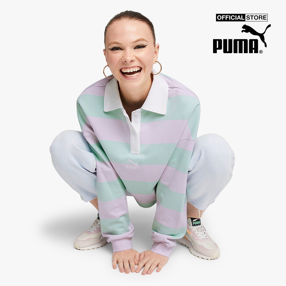 PUMA - Áo polo nữ tay dài phối sọc SWxP Striped 535739-98