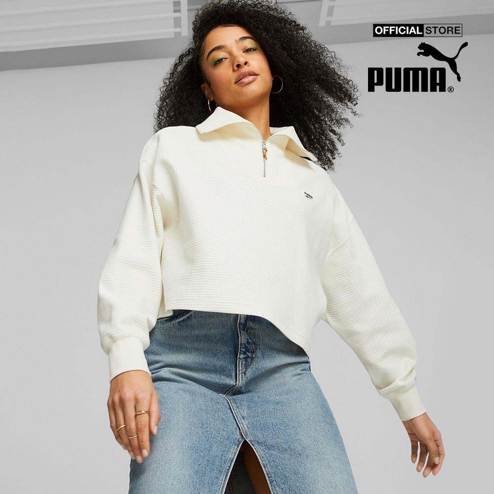 PUMA - Áo sweatshirt nữ cổ bẻ tay dài Downtown 621458-65