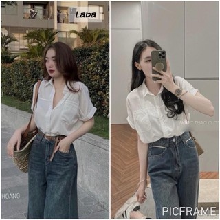 Áo sơ mi trắng gu tay dơi túi trước hot