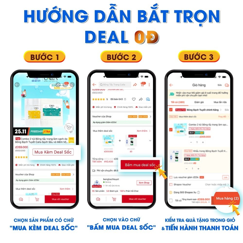 Combo 2 túi Bông tẩy trang làm sạch da Bông Bạch Tuyết Calla Sạch Sâu (500gr/túi)