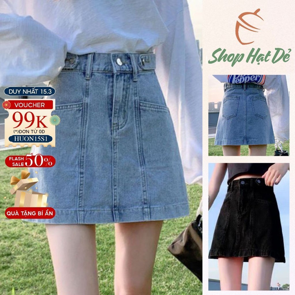 Chân váy chữ A dáng ngắn lưng cao, chân váy jean nữ tôn dáng phong cách đơn giản kèm quần trong Shop Hạt Dẻ