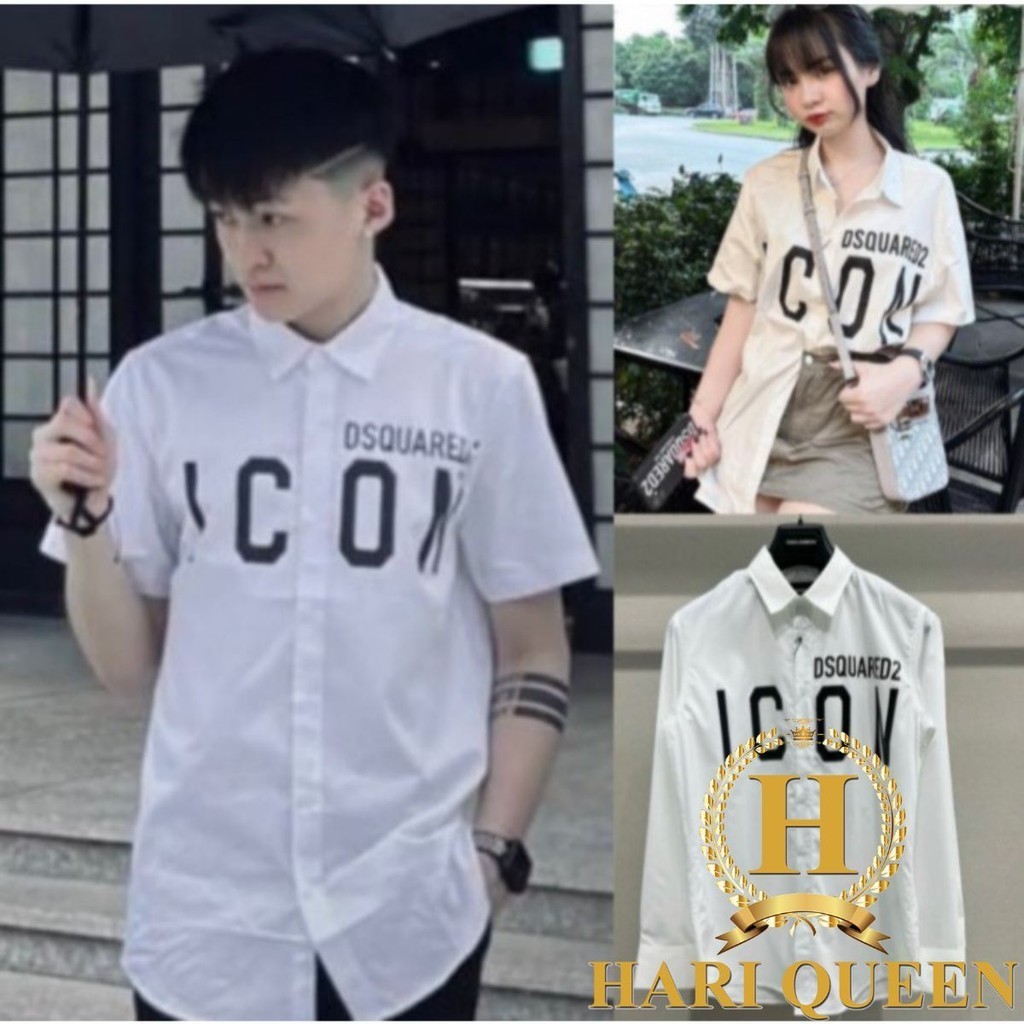 Áo sơ mi nam nữ cộc tay- dài tay D.S.Q ICOON in ngực mẫu hot 2024