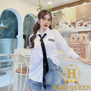 Sét áo sơ mi trắng back to school dài tay + dây cà vạt đen hariqueen