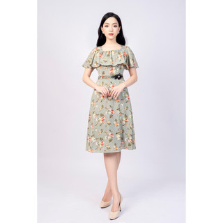 Đầm cổ vuồng, kẹp bèo, đính hoa eo mmoutfit m-da000421205
