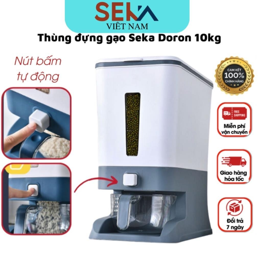 Thùng Đựng Gạo Thông Minh Cho Gia Đình Có Cốc Đong Gạo Nút Bấm Tự Động Tiện Lợi Bảo Quản Gạo Sạch Chống Ẩm Mốc