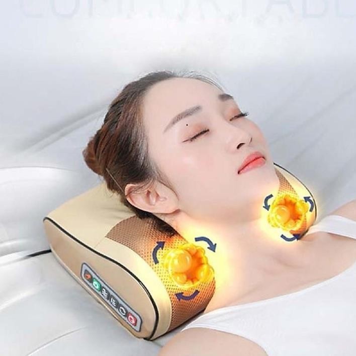 Gối Massage Cổ Vai Gáy SEKA MS20 Hồng Ngoại 20 Bi Thế Hệ Mới Màu Trắng Kem Bảo Hành Chính hãng 12 Tháng