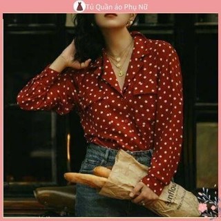Thời trang và hoa văn Phòng Dát Rộng 2022 Ngôi sao mới Cùng phong cách Thiết kế Niche Sense Retro Phong cách Hồng Kông Áo sơ mi phong cách phương Tây thanh lịch Áo sơ mi nữ Polo Dot Áo sơ mi nhỏ