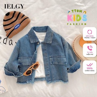 Áo khoác jeans rua gấu cho bé trai bé gái, áo jean bò xanh trẻ em phong cách Hàn Quốc từ 10kg - 27kg Ttom.kids
