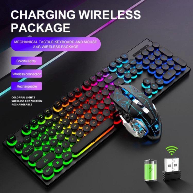 COMBO không dây KB + MOUSE T-Wolf TF 380 tự sạc pin- Led 4 màu (phím tròn) chính hãng | BigBuy360 - bigbuy360.vn