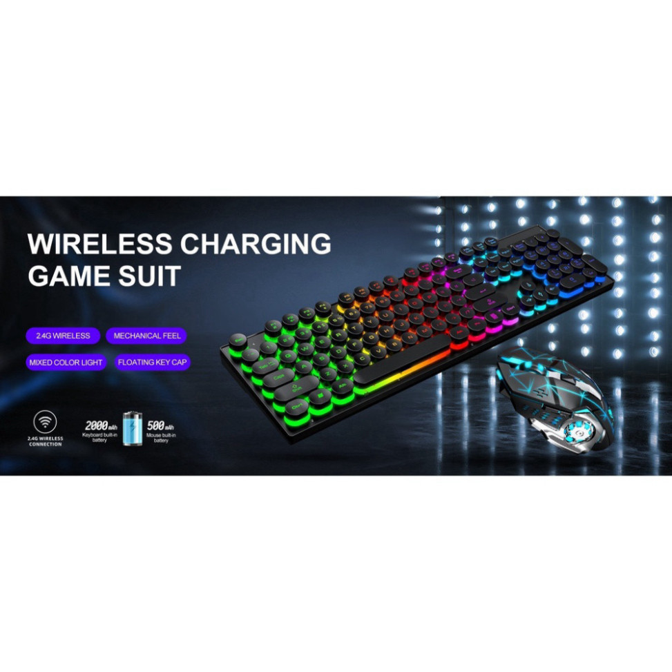 COMBO không dây KB + MOUSE T-Wolf TF 380 tự sạc pin- Led 4 màu (phím tròn) chính hãng | BigBuy360 - bigbuy360.vn