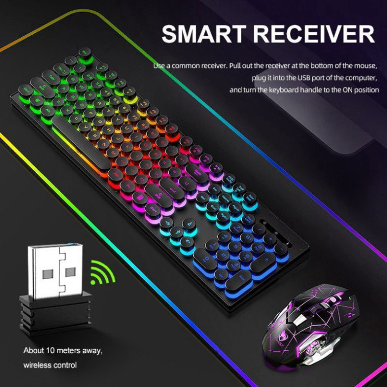 COMBO không dây KB + MOUSE T-Wolf TF 380 tự sạc pin- Led 4 màu (phím tròn) chính hãng | BigBuy360 - bigbuy360.vn