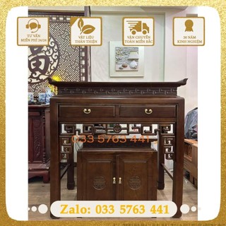 Bàn thờ gỗ sồi - án gian chọn bộ bao gồm bàn trên và bàn cơm kích thước phong thủy tài lộc phát đạt