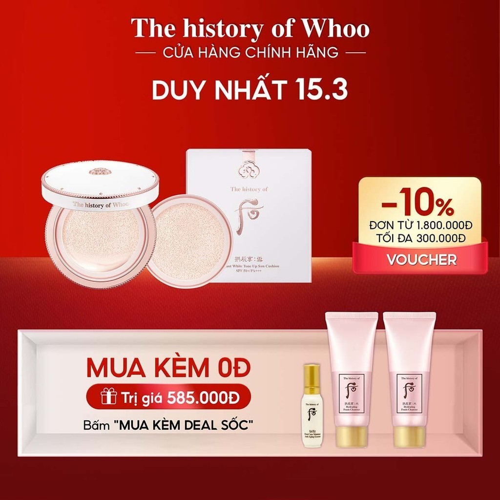 Cushion chống nắng nâng tông Whoo Gongjinhyang Seol White SPF50+/PA+++ 13g