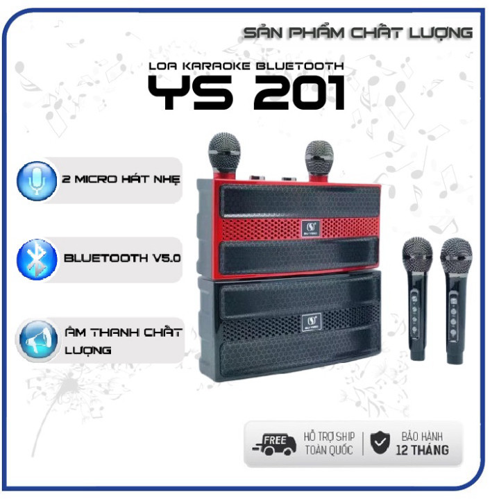 Loa karaoke bluetooth YS 201 kèm 2 micro, loa hay chất lượng, hàng nhập khẩu loại 1