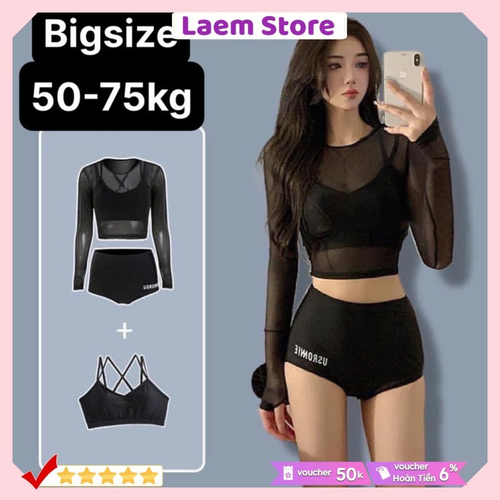 Bộ đồ bơi nữ bikini áo tắm đi biển 3 chi tiết trẻ trung năng động che khuyết điểm bigsize 40-75kg | BigBuy360 - bigbuy360.vn