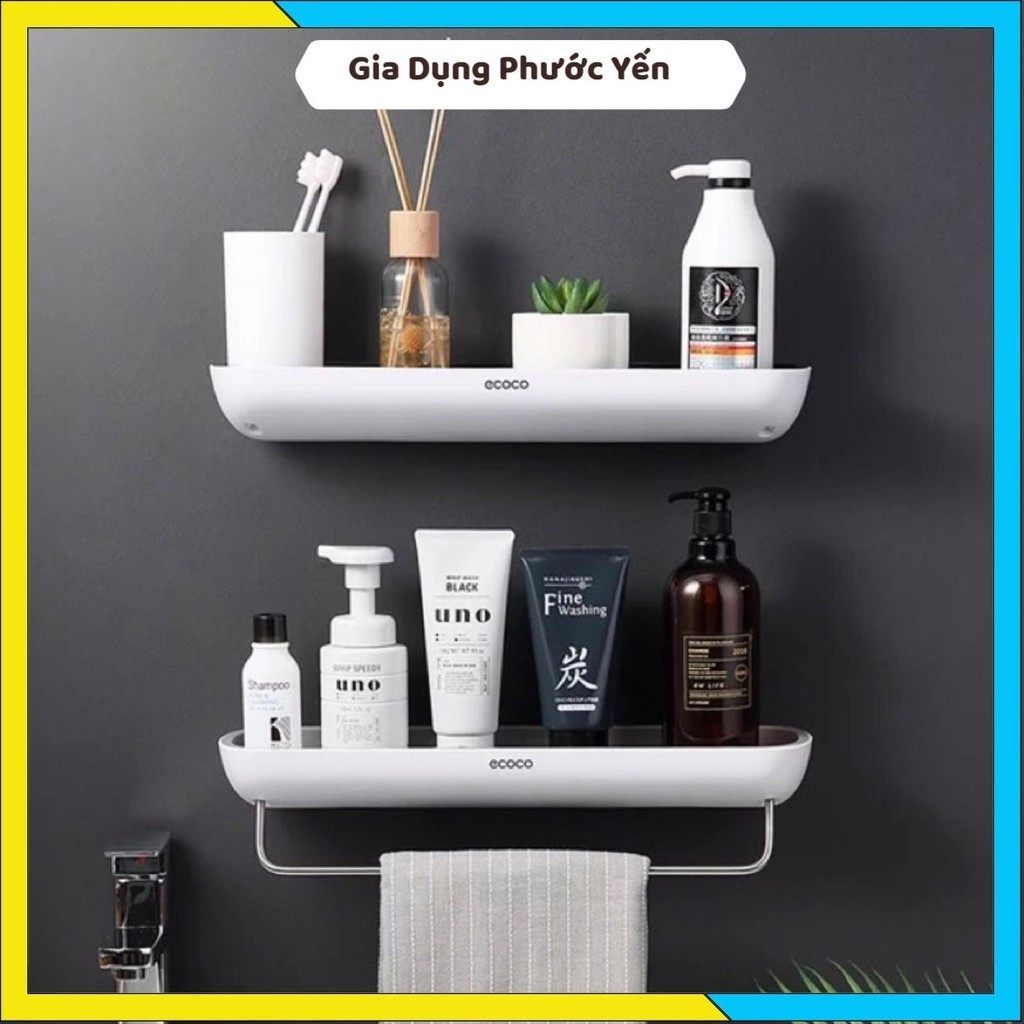 Kệ nhà tắm, kệ nhà bếp đa năng có thanh treo khăn dán cường lực cao cấp Ecoco - ECOCO