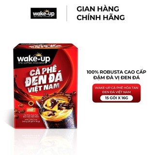 Wake-Up Cà Phê Hòa Tan Đen Đá Việt Nam - Hộp 15 Gói X 16G