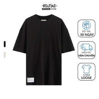 Áo Thun Nam Tay Ngắn Vải Nổi Trơn Phối Nhãn Form Loose - Routine 10S23TSS046