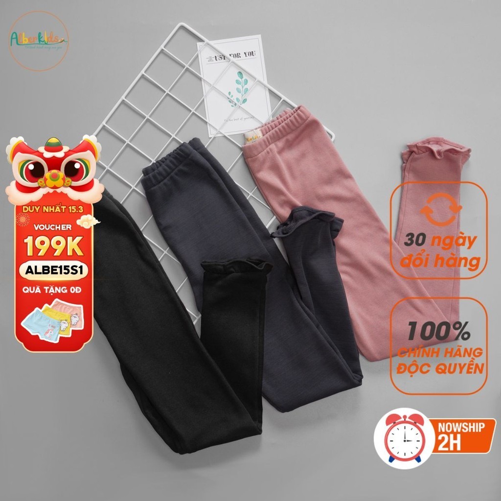 Quần legging bé gái ALBERKIDS phối chân bèo lót lông siêu ấm cho trẻ em 5,6,7,8,9,10,11,12 tuổi [AG0121]