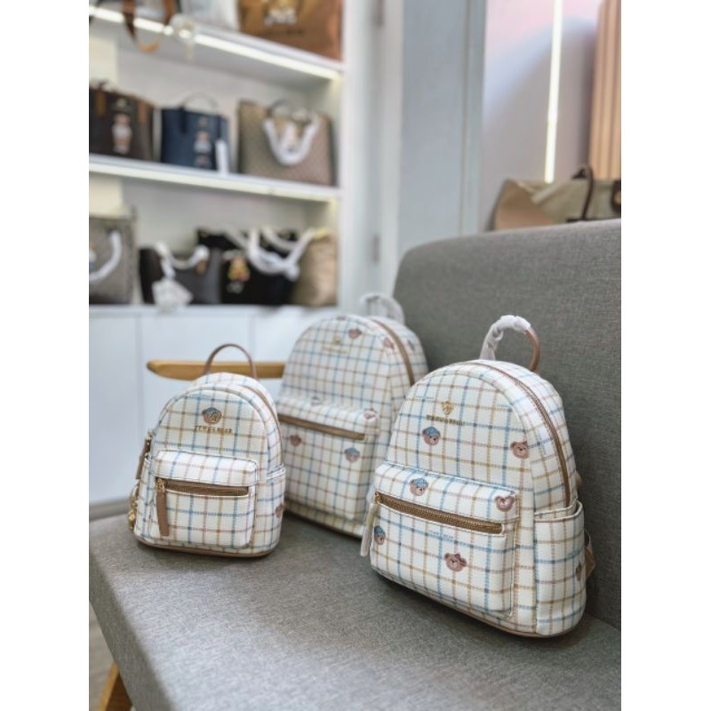 Balo sọc trắng fullsize S M L họa tiết gấu TTWN BEAR chính hãng