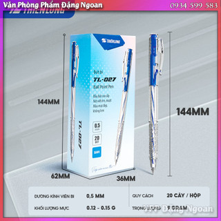 [Hộp 20 Cây] Bút bi Thiên Long TL-027 mực xanh/đỏ/đen/tím ngòi 0.5mm, nét viết đều dành cho học sinh, văn phòng - VPP
