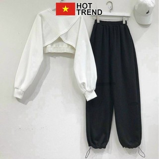 Sét 3 món quần jogger áo 2 dây kèm áo croptop dài tay HOTTREND