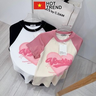 Áo croptop verichten phối tay màu hồng đen hottrend