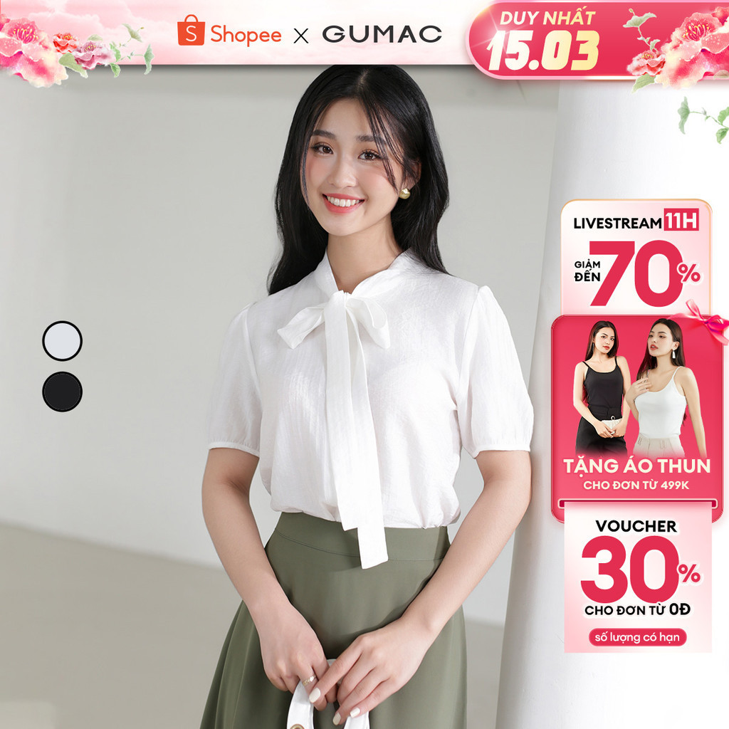 Áo sơ mi nữ phối nơ - áo kiểu thắt nơ nữ thanh lịch thời trang GUMAC LAE0308